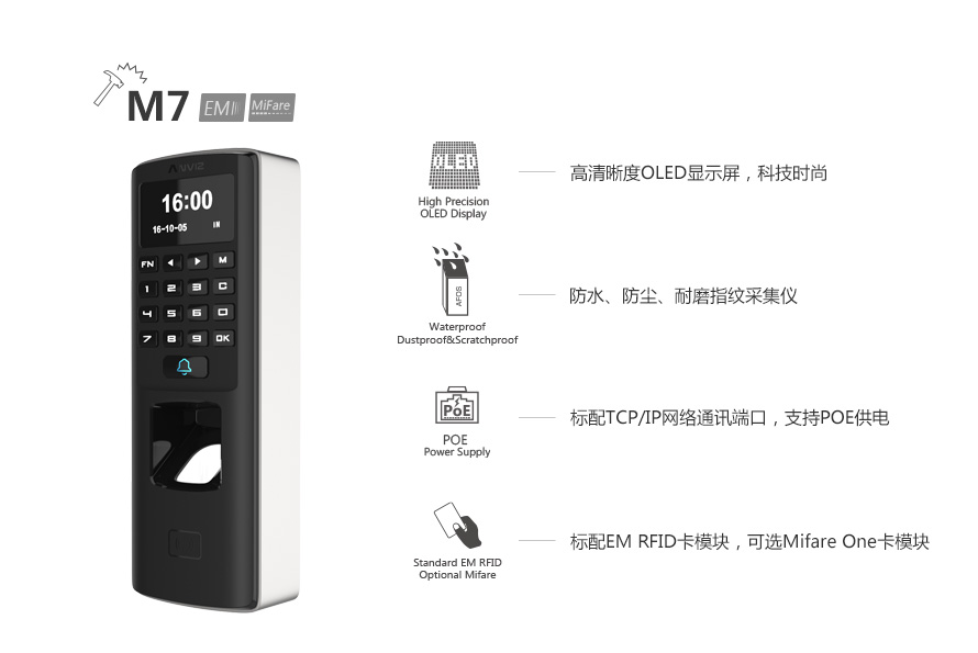 M7戶外POE供電指紋門(mén)禁機(jī)